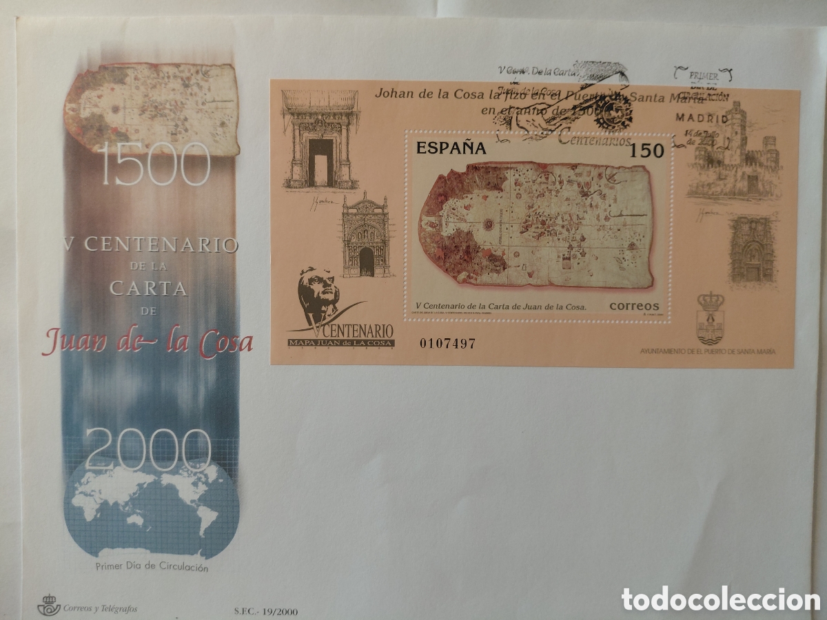 Sellos: SPD V centenario carta Juan de la Cosa 2000