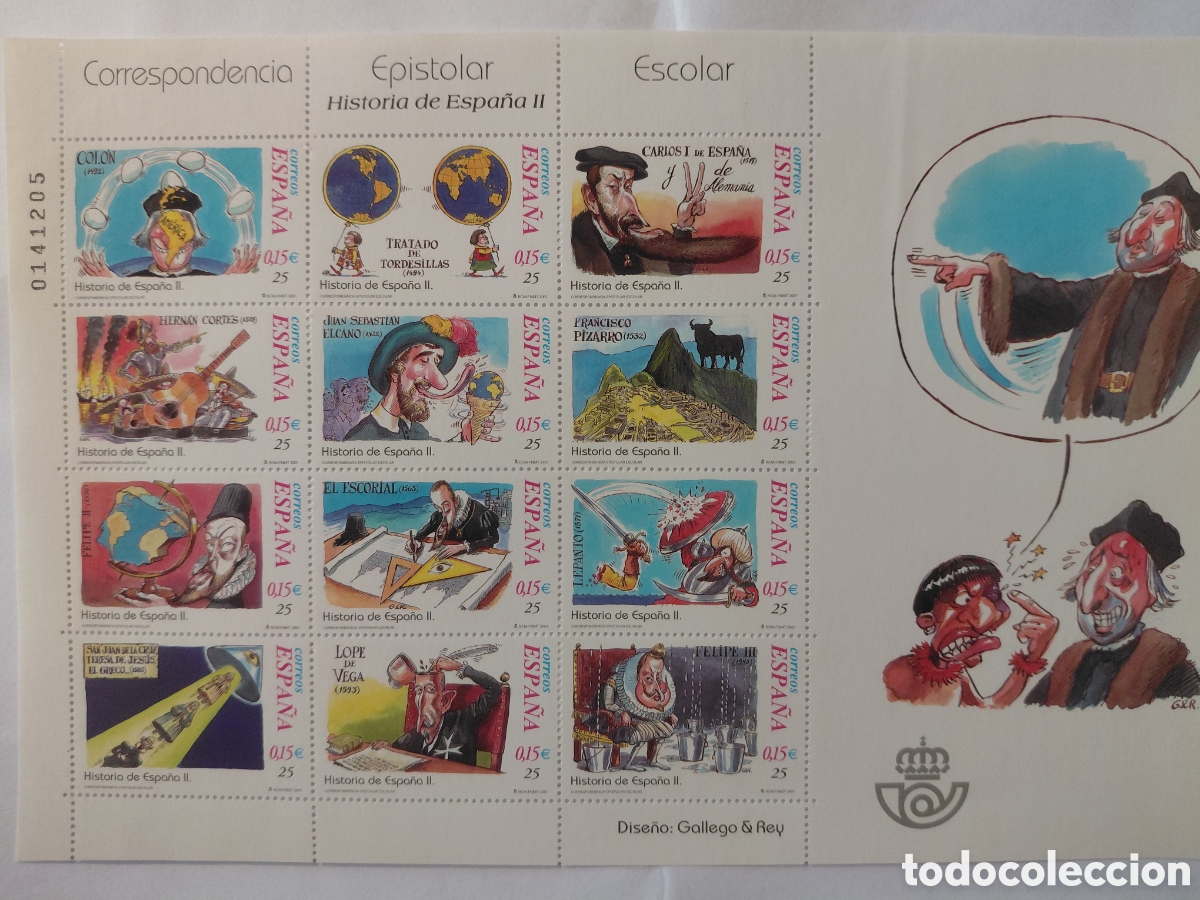 Sellos: Pliego 12x25 pts Historia de Espa&ntilde;a II correspondencia epistolar 2000
