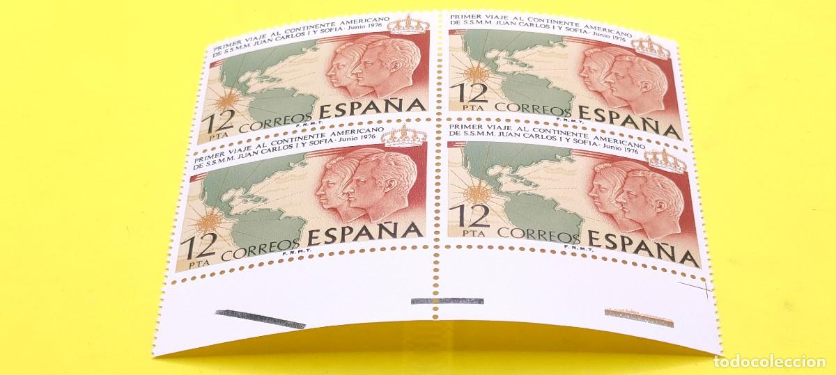 Sellos: Espa&ntilde;a 1976. Edifil 2333. Primer viaje al continente americano Reyes Espa&ntilde;a. Nuevos. Bloque de 4