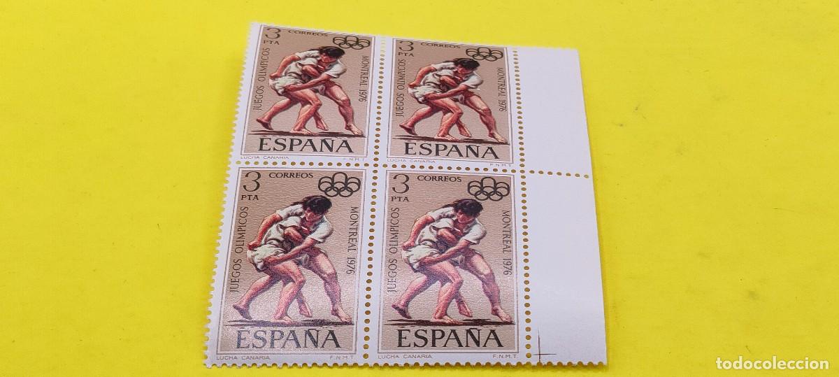 Sellos: Espa&ntilde;a 1976. Edifil 2342. XXI Juegos Ol&iacute;mpicos Montreal. Lucha canaria. Nuevos. Bloque de 4