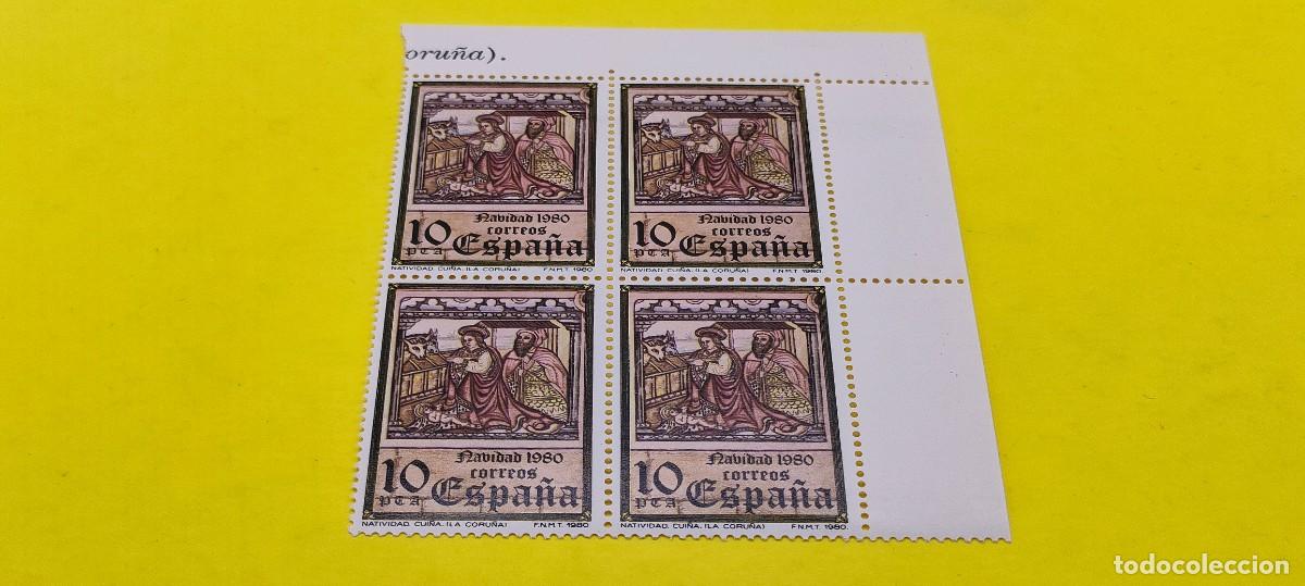 Sellos: Espa&ntilde;a 1980. Edifil 2593. Navidad. Mural Iglesia Sta. M. Cui&ntilde;a, Oza de los R&iacute;os. Nuevos. Bloque de 4