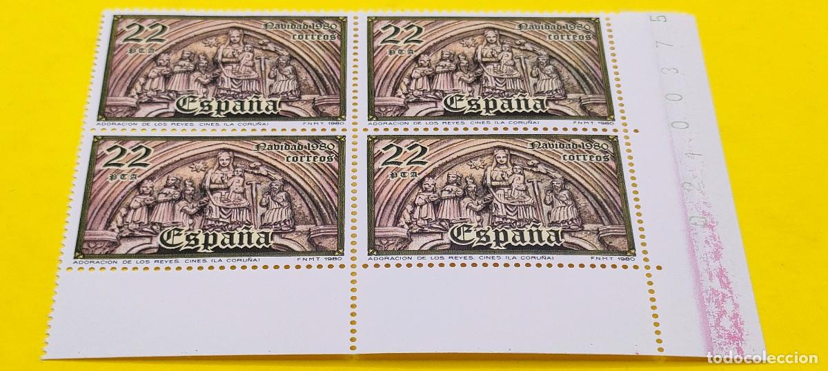 Sellos: Espa&ntilde;a 1980. Edifil 2594. Navidad. P&oacute;rtico Iglesia de Cinis, Oza de los R&iacute;os. Nuevos. Bloque de 4