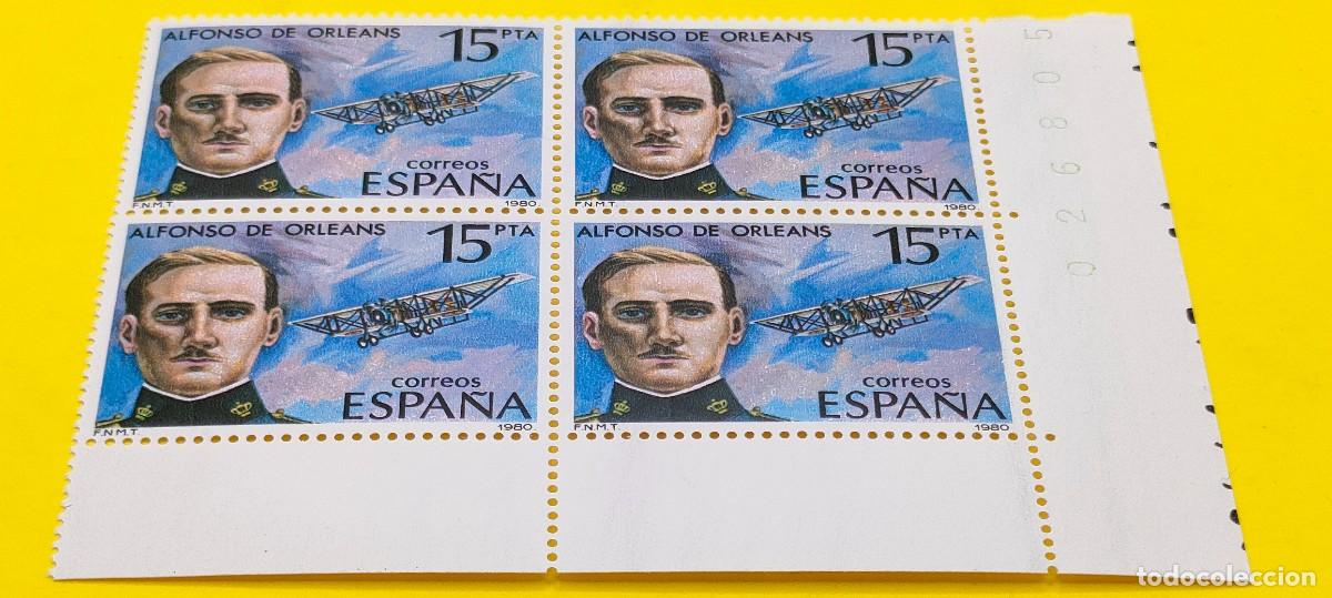 Sellos: Espa&ntilde;a 1980. Edifil 2597. Pioneros de la aviaci&oacute;n. Alfonso de Orleans y Borb&oacute;n. Nuevos. Bloque de 4