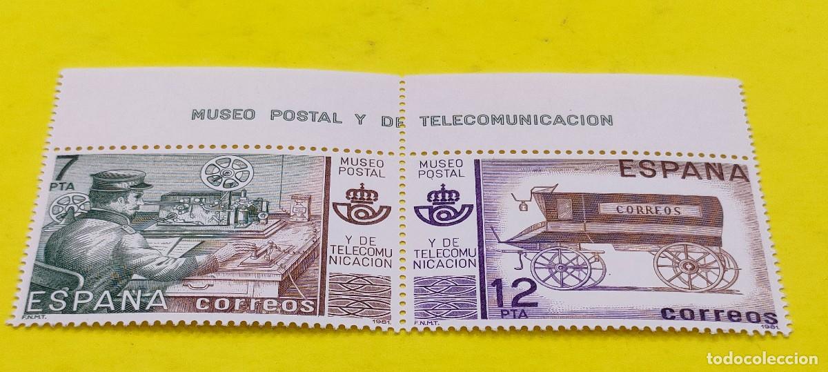 Sellos: Espa&ntilde;a 1981. Edifil 2637 y 2638. Museo Postal. Telegrafista. Furg&oacute;n de correo. Nuevos. Bloque de 2
