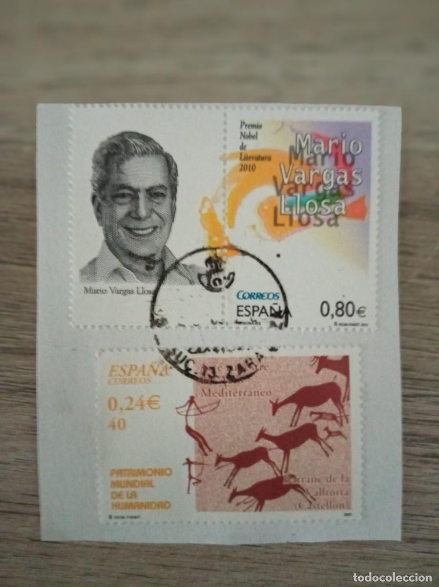 Sellos: 2 SELLOS ESPA&Ntilde;OLES PEGADOS Y MATASELLADOS