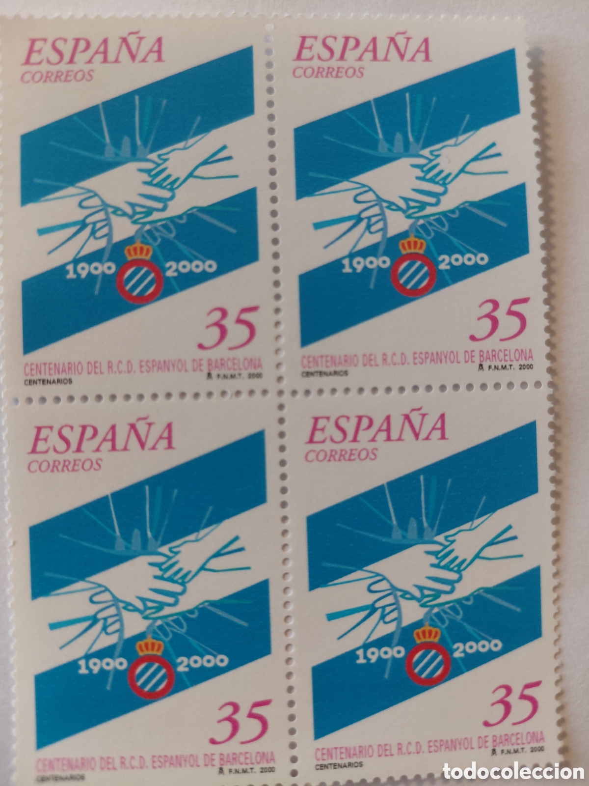 Sellos: Bloque 4x35 pts centenario C.D.Espanyol de Barcelona 2000