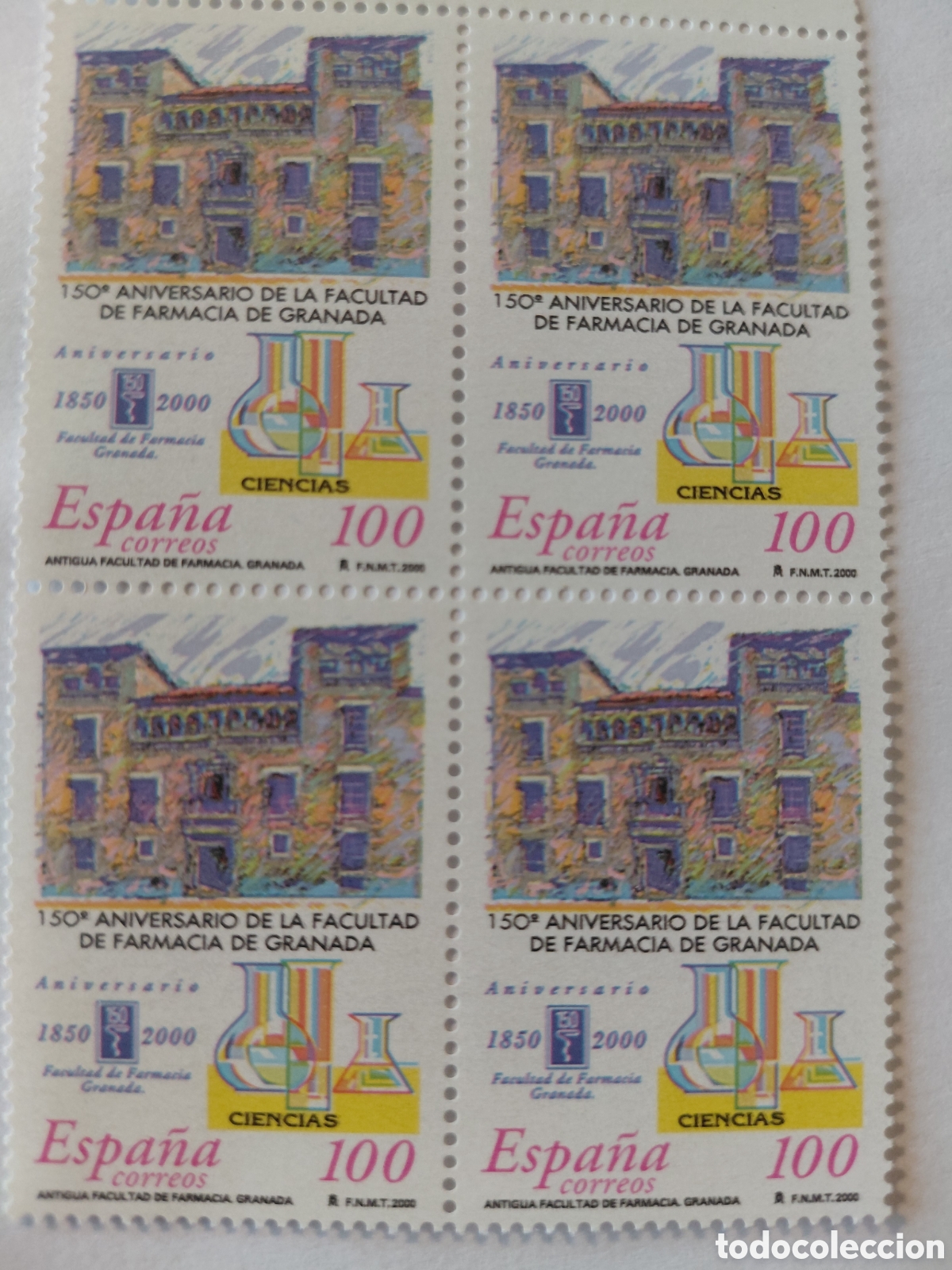 Sellos: Bloque 4x100 pts 150 aniv. Facultad Farmacia Granada 2000