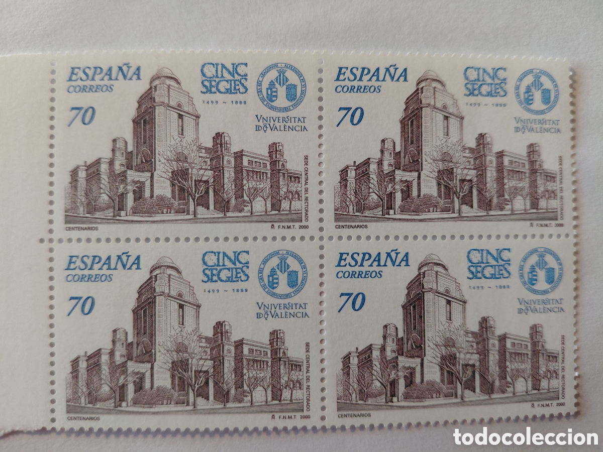 Sellos: Bloque 4x70 pts Cinc segles Universitat de Valencia 2000