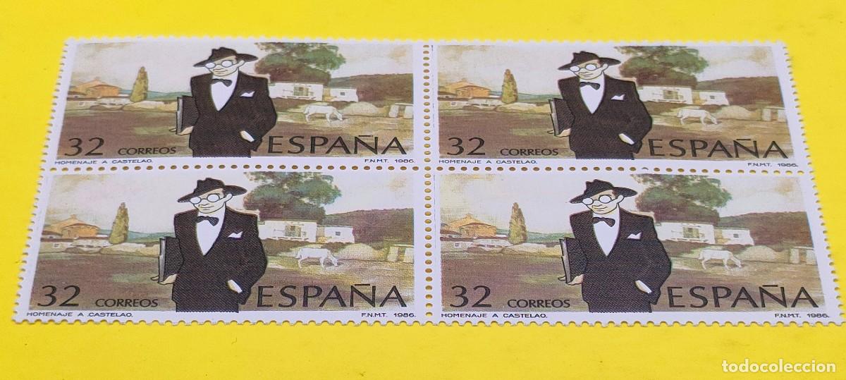 Sellos: Espa&ntilde;a 1986. Edifil 2873. Centenario nacimiento de Alfonso Rodr&iacute;guez Castelao. Nuevos. Bloque de 4