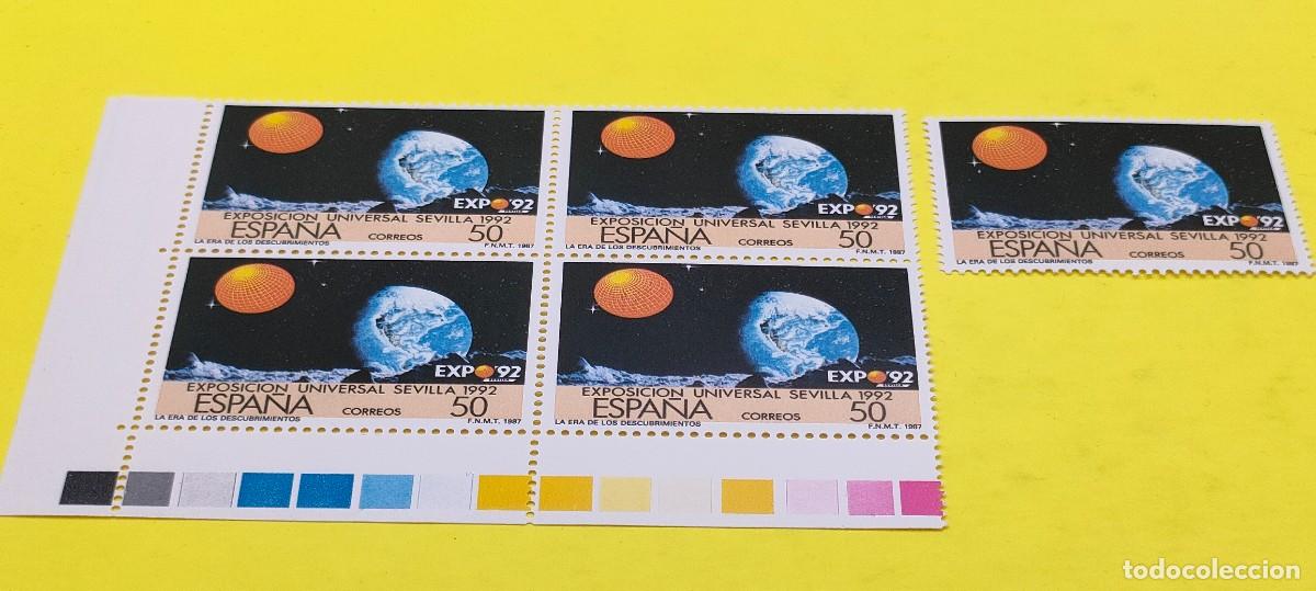 Sellos: Espa&ntilde;a 1987. Edifil 2876 A. Exposici&oacute;n Universal de Sevilla. EXPO'92. Nuevos. Bloque de 4 y 1 suelto