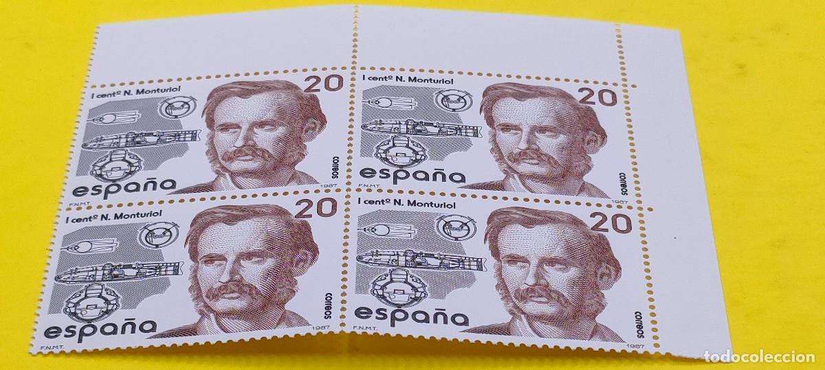 Sellos: Espa&ntilde;a 1987. Edifil 2881. Centenarios. I cent. de la muerte de Narc&iacute;s Monturiol. Nuevos. Bloque de 4