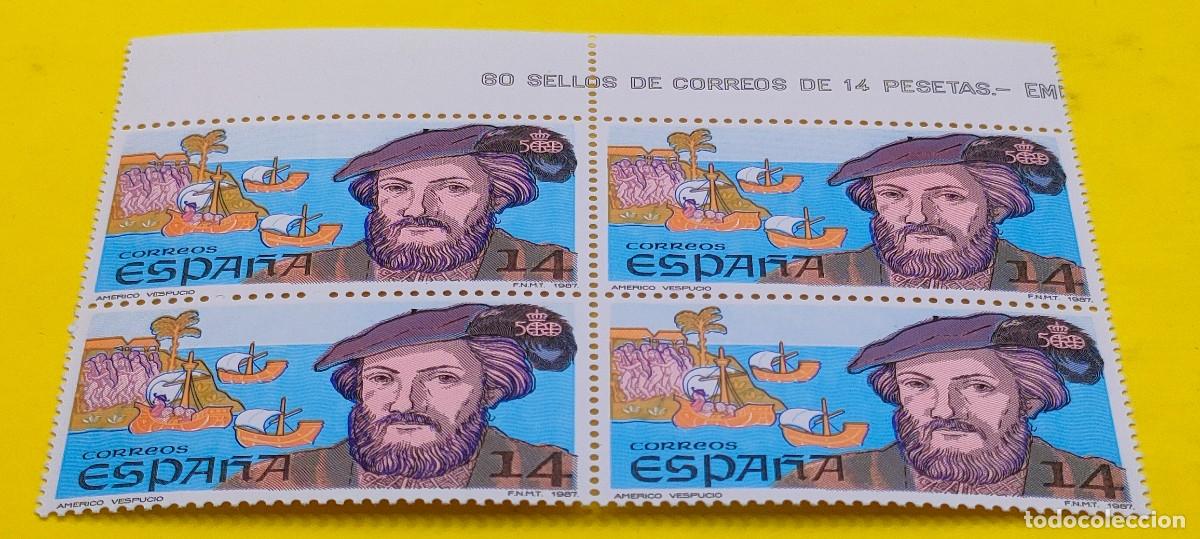 Sellos: Espa&ntilde;a 1987. Edifil 2919. V centenario Descubrimiento de Am&eacute;rica. A. Vespucio. Nuevos. Bloque de 4