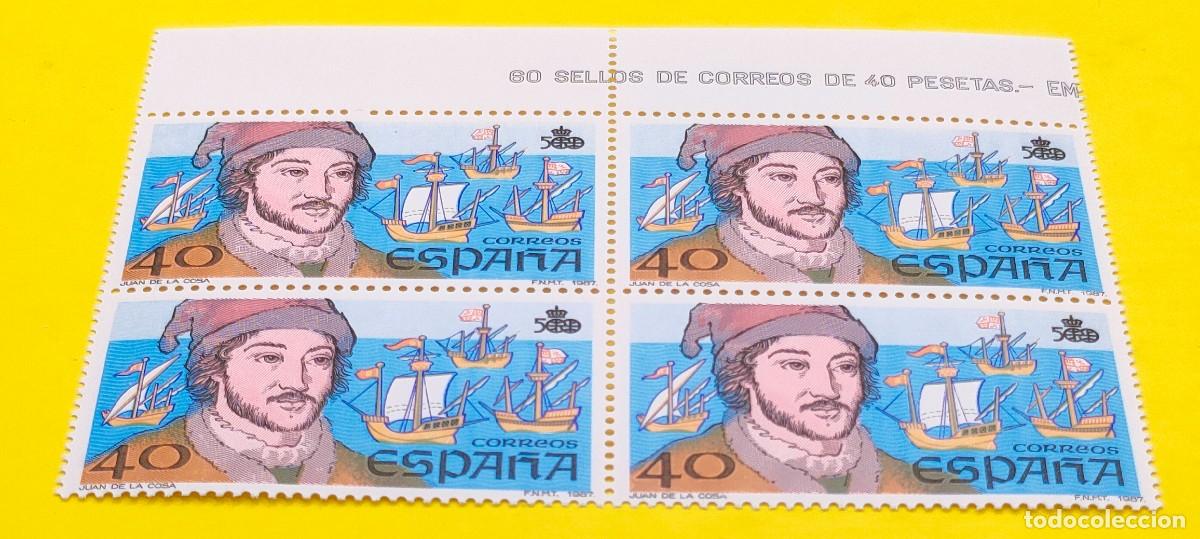 Sellos: Espa&ntilde;a 1987. Edifil 2922. V centenario Descubrimiento de Am&eacute;rica. J. de la Cosa. Nuevos. Bloque de 4