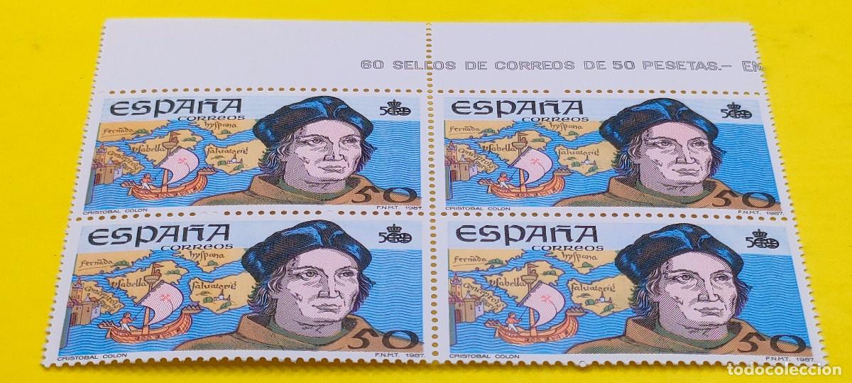 Sellos: Espa&ntilde;a 1987. Edifil 2923. V centenario Descubrimiento de Am&eacute;rica. Col&oacute;n. Nuevos. Bloque de 4