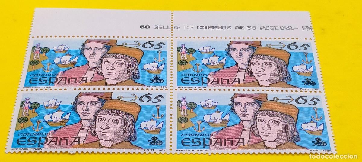 Sellos: Espa&ntilde;a 1987. Edifil 2924. V centenario Descubrimiento de Am&eacute;rica. Hnos. Pinz&oacute;n. Nuevos. Bloque de 4