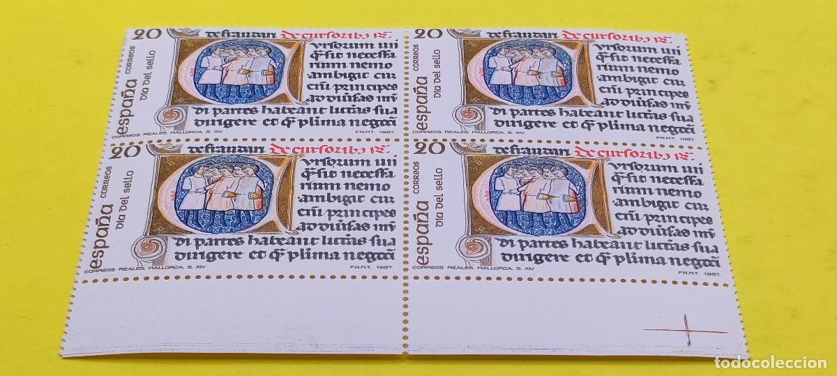 Sellos: Espa&ntilde;a 1987. Edifil 2911. D&iacute;a del Sello. Correos del rey Jaume II de Mallorca. Nuevos. Bloque de 4
