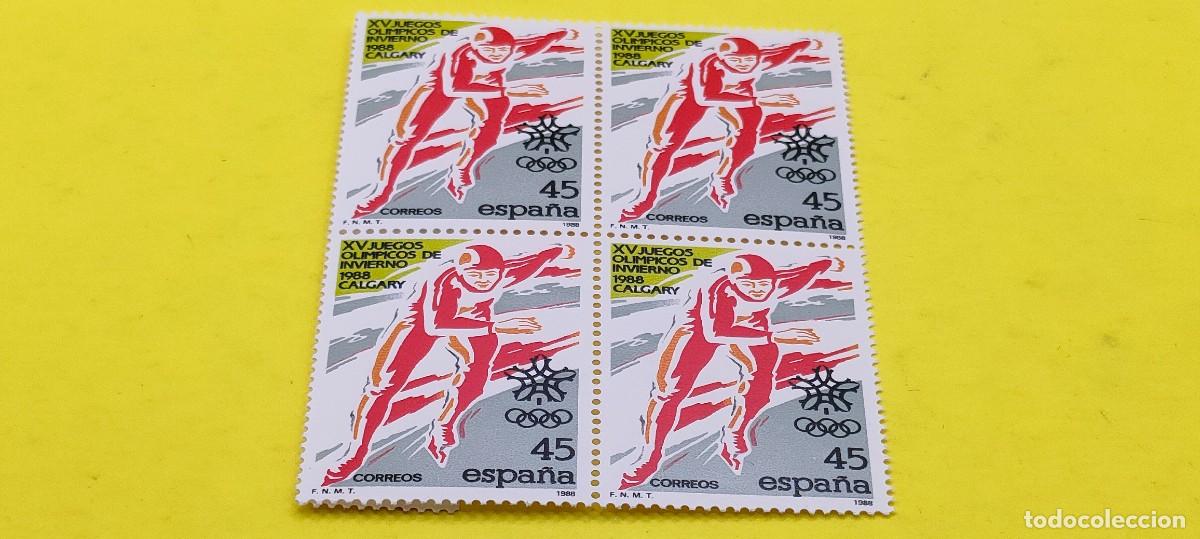 Sellos: Espa&ntilde;a 1988. Edifil 2932. Juegos Ol&iacute;mpicos Invierno Calgary. Patinaje velocidad. Nuevos. Bloque de 4