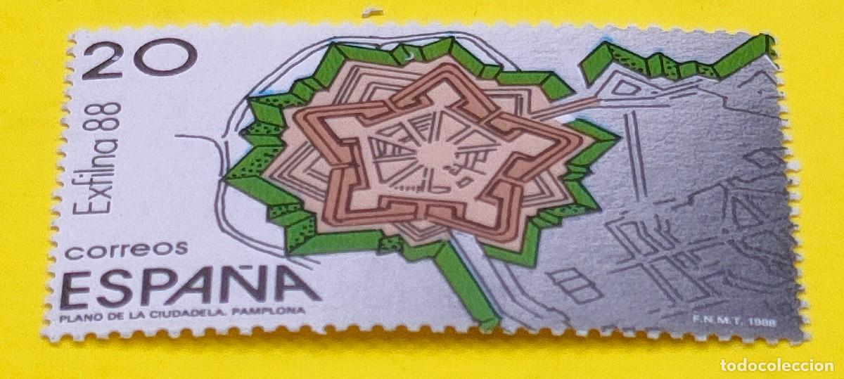 Sellos: Espa&ntilde;a 1988. Edifil 2956. Expo Filat&eacute;lica Nacional EXFILNA'88. Plano Ciudadela de Pamplona. Nuevo