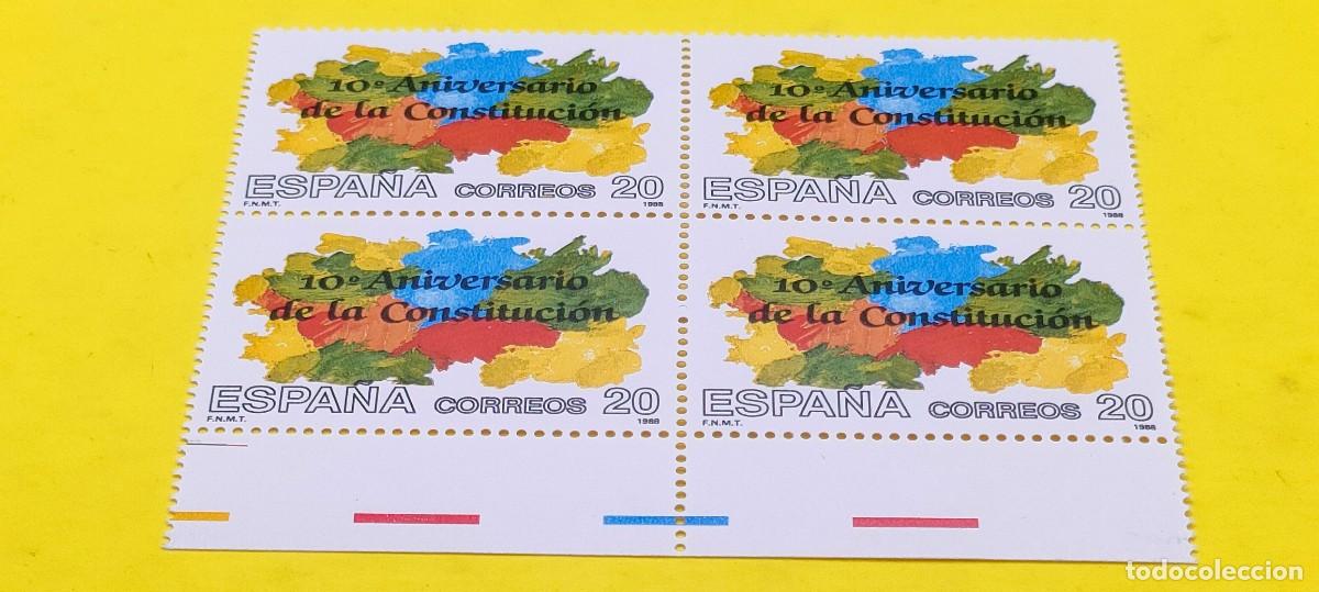 Sellos: Espa&ntilde;a 1988. Edifil 2982. X aniversario Constituci&oacute;n Espa&ntilde;ola de 1978. Nuevos. Bloque de 4