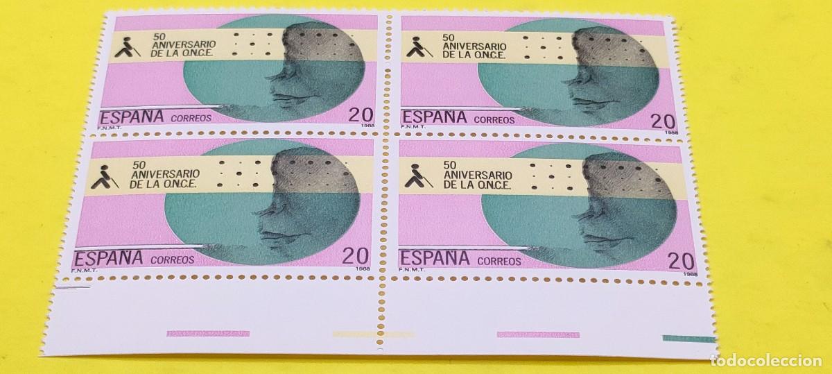Sellos: Espa&ntilde;a 1988. Edifil 2985. 50 aniv. de la ONCE. Nuevos. Bloque de 4