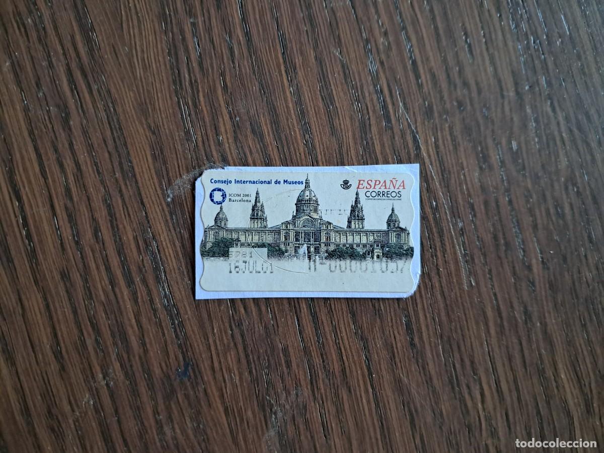 Sellos: sello, etiqueta de correos ATM de Espa&ntilde;a, consejo internacional de museos, ICOM 2001 Barcelona.