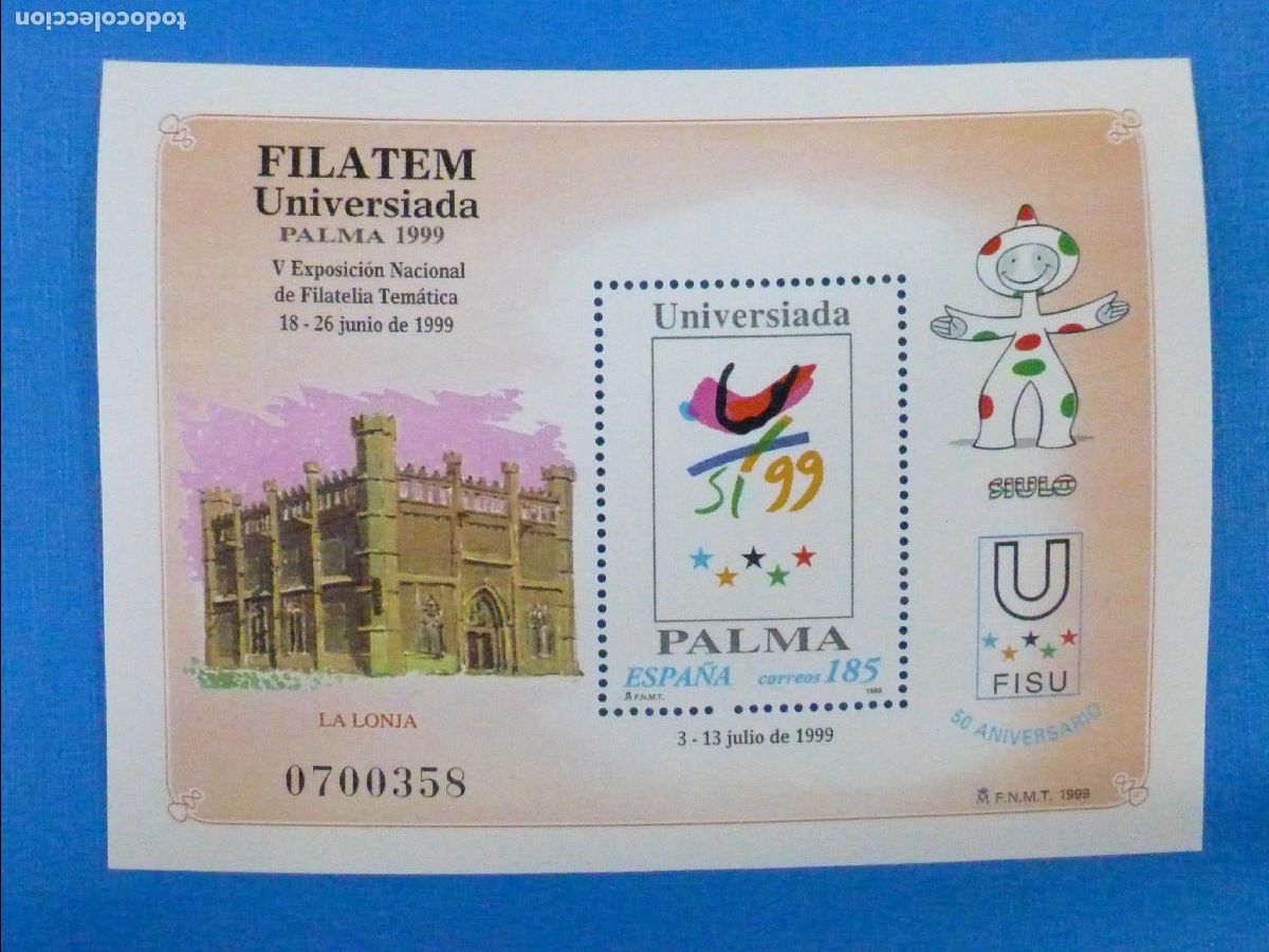Sellos: SELLO - Hojita SH3648 -Filatem Universiada, Palma - EDIFIL 3648 - A&ntilde;o 1999
