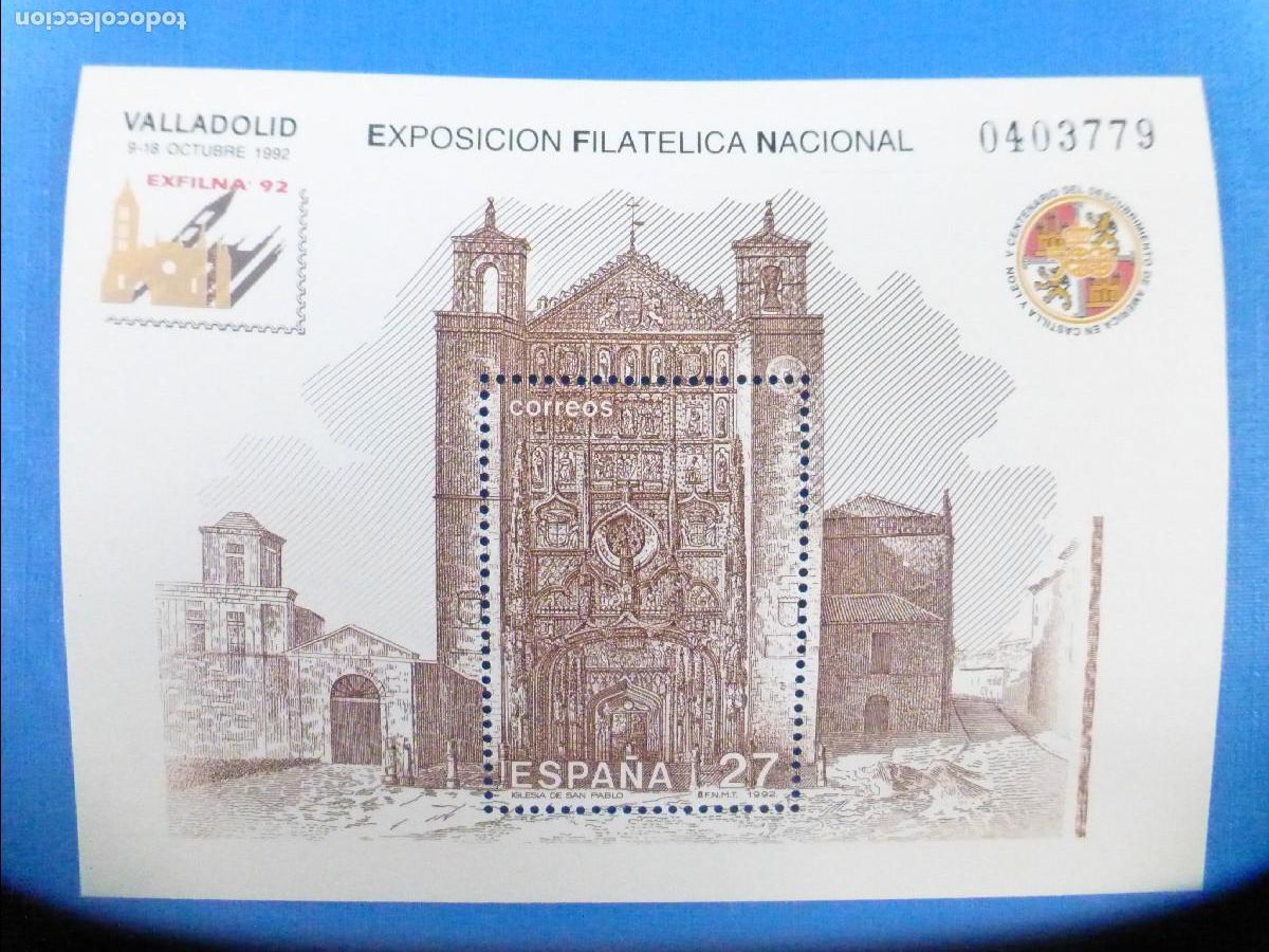 Sellos: SELLO - Hojita SH3222 - Exposici&oacute;n Filat&eacute;lica Valladolid Exfilna'92 - EDIFIL 3222 - A&ntilde;o 1992