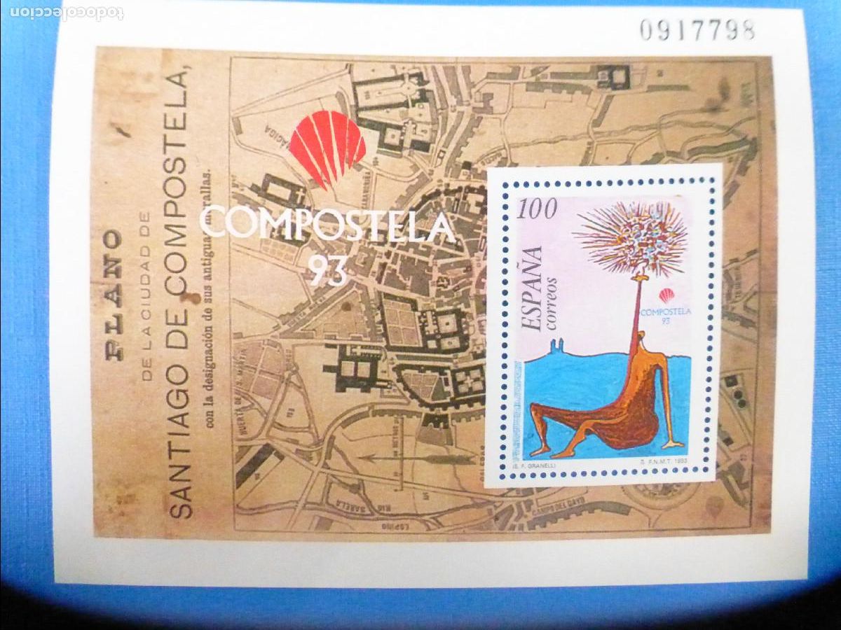 Sellos: SELLO - Hojita SH3258 - Santiago de Compostela - EDIFIL 3258 - A&ntilde;o 1993
