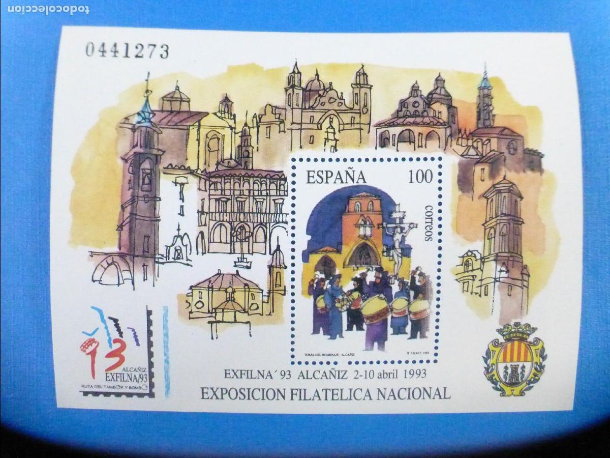 Sellos: SELLO - Hojita SH3249 - Exposici&oacute;n Filat&eacute;lica Exfilna'93 - Alca&ntilde;iz - EDIFIL 3249 - A&ntilde;o 1993