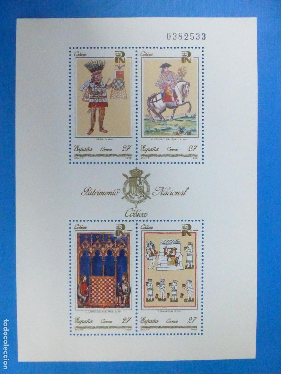 Sellos: SELLO - Hojita SH3236 Patrimonio Art&iacute;stico Nacional, C&oacute;dices - EDIFIL 3236 - A&ntilde;o 1992