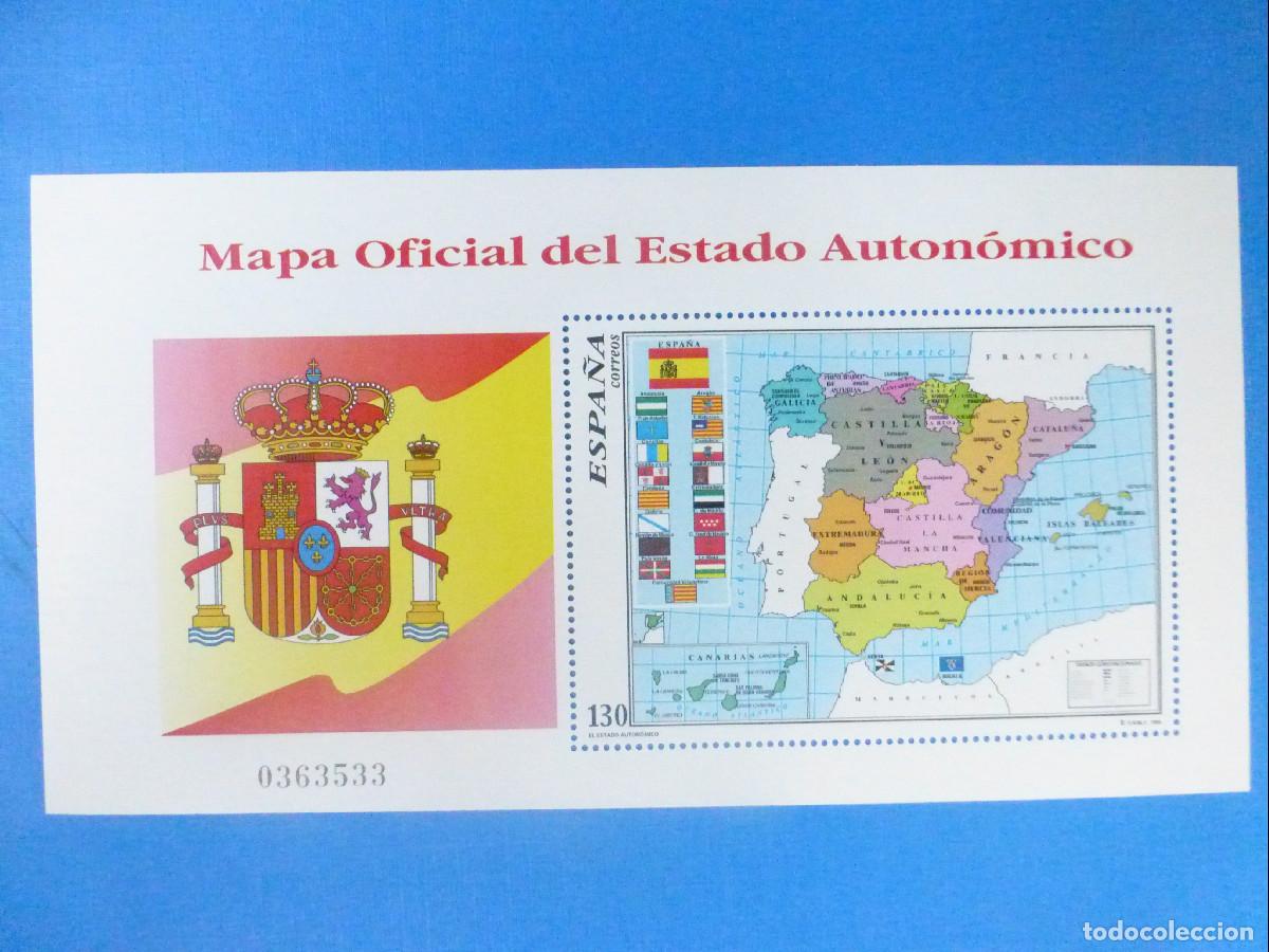 Sellos: SELLO - Hojita SH3460 Mapa Estado de las Autonomias, 130 Pts. - EDIFIL 3460 - A&ntilde;o 1996