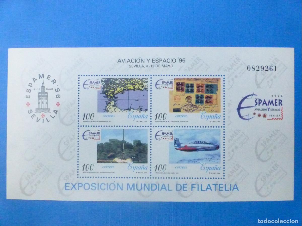 Sellos: SELLO - Hojita SH3433 - Aviaci&oacute;n y Espacio, 100 Pts. - EDIFIL 3433 A,B,C,D- A&ntilde;o 1996