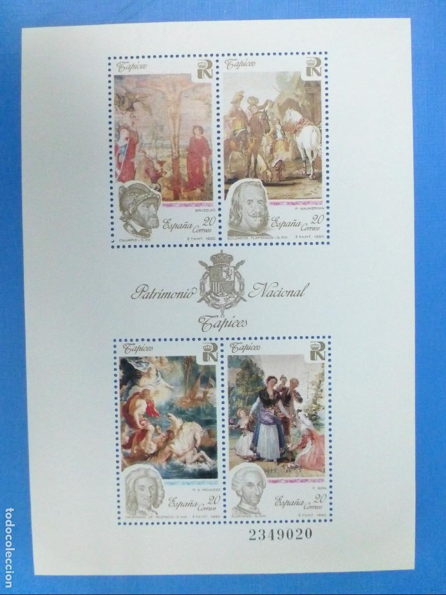 Sellos: SELLO - Hojita SH3090 - Patrimonio Art&iacute;stico Nacional, Tapices - EDIFIL 3090 A,B,C,D- A&ntilde;o 1990