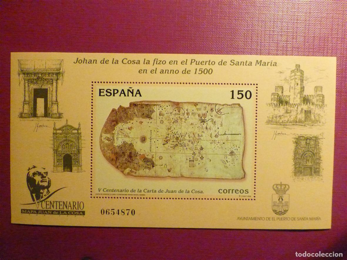 Sellos: SELLO - Hojita SH3722 - Centenario de la Carta de Juan de la Cosa - 150 Pts. Edifil 3722 - A&ntilde;o 2000