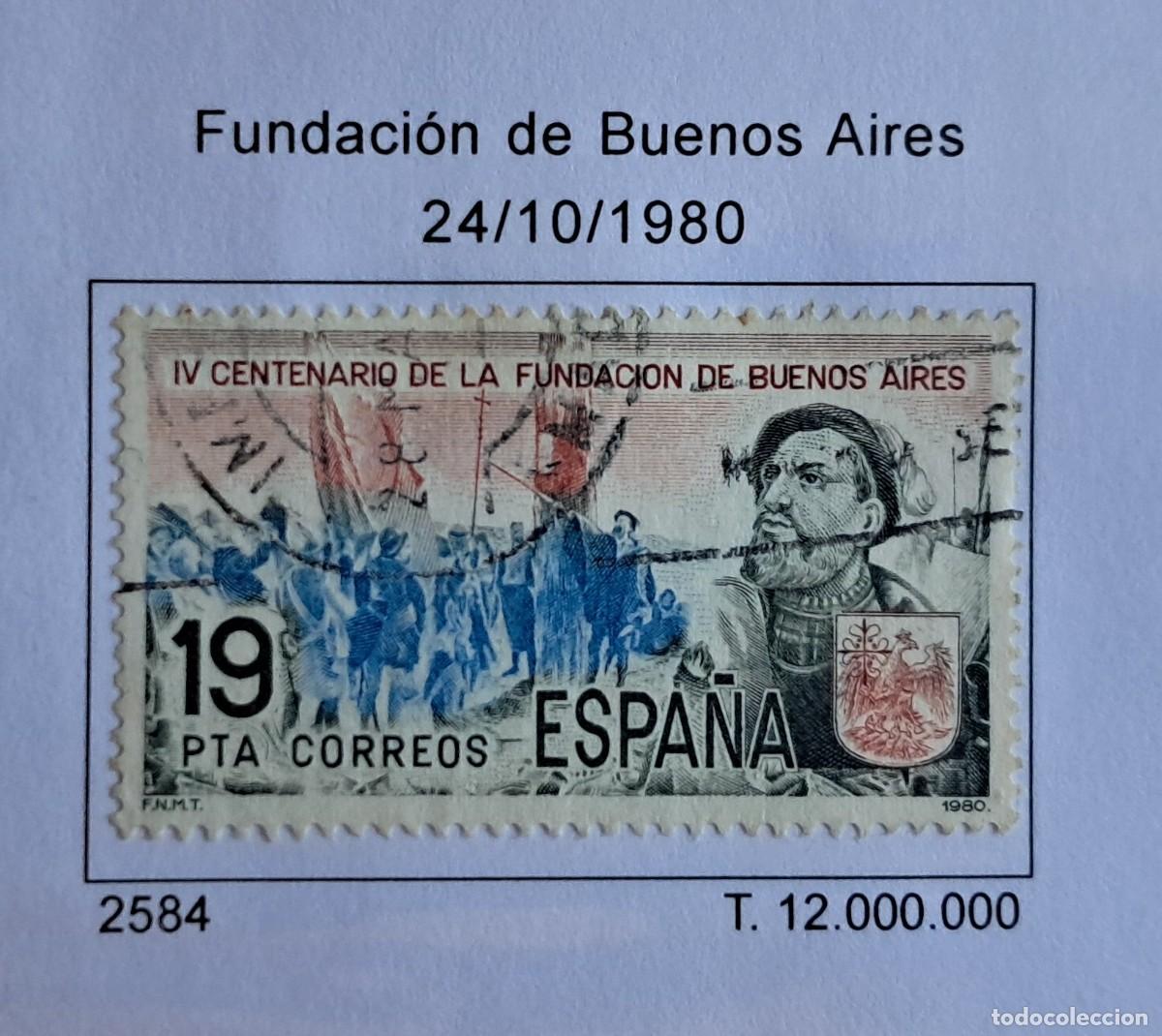 Sellos: sello de Espa&ntilde;a usado, fundaci&oacute;n de Buenos Aires, edifil 2584, a&ntilde;o 1980.