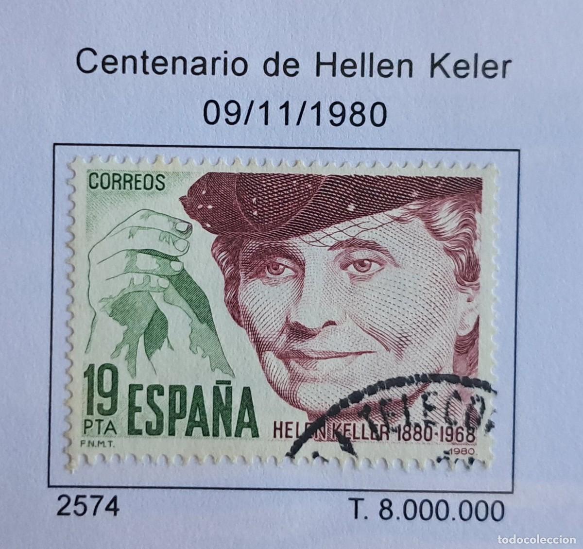 Sellos: sello de Espa&ntilde;a usado, centenario de Hellen Keler, edifil 2574, a&ntilde;o 1980.