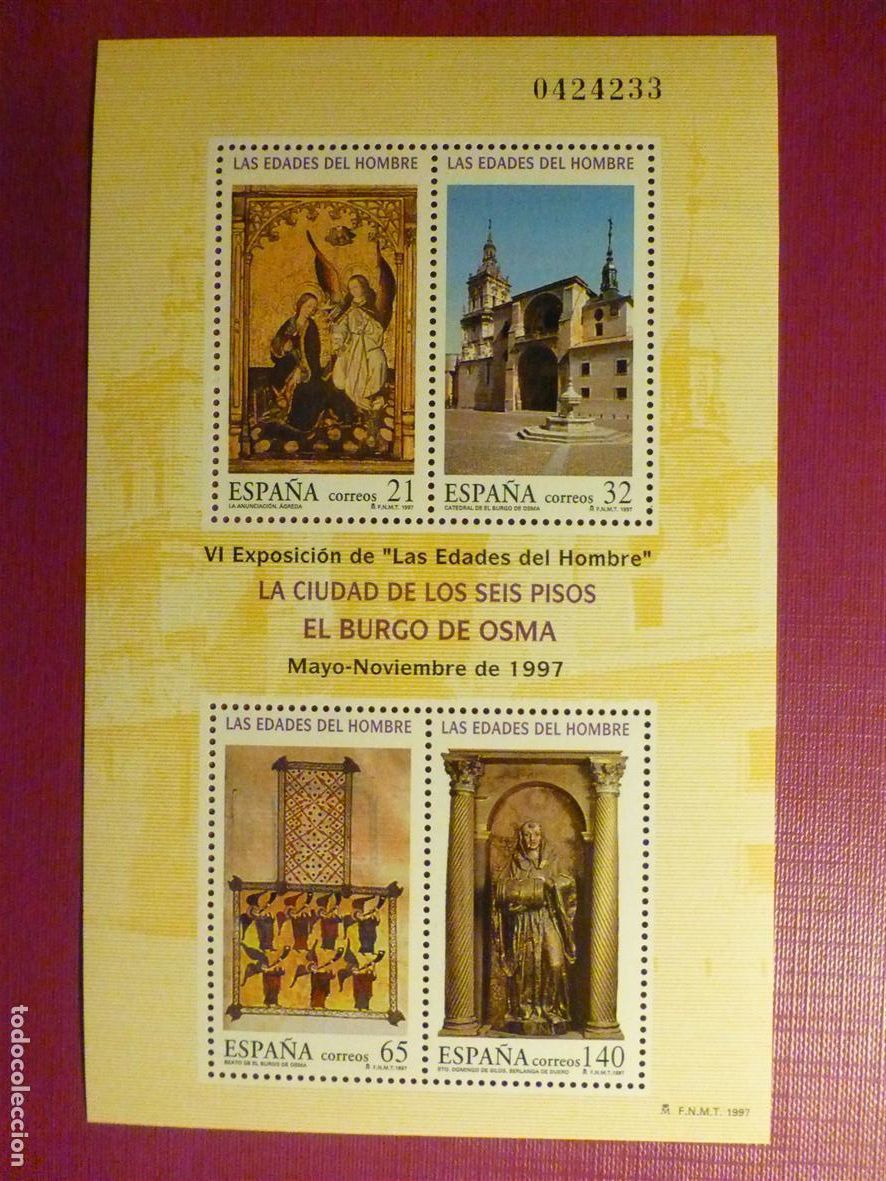 Briefmarken: SELLO - Las edades del hombre - EDIFIL 3490, 3491, 3492, 3482 - HOJITA BLOQUE SH3494 - 1997 -
