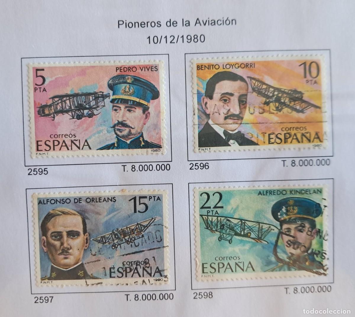 Sellos: serie completa de sellos usados, pioneros de la aviaci&oacute;n, edifil 2595-2598, a&ntilde;o 1980.