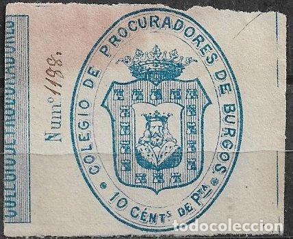 Sellos: Burgos, Colegio de Procuradores, 10 cts. de peseta azul, usado
