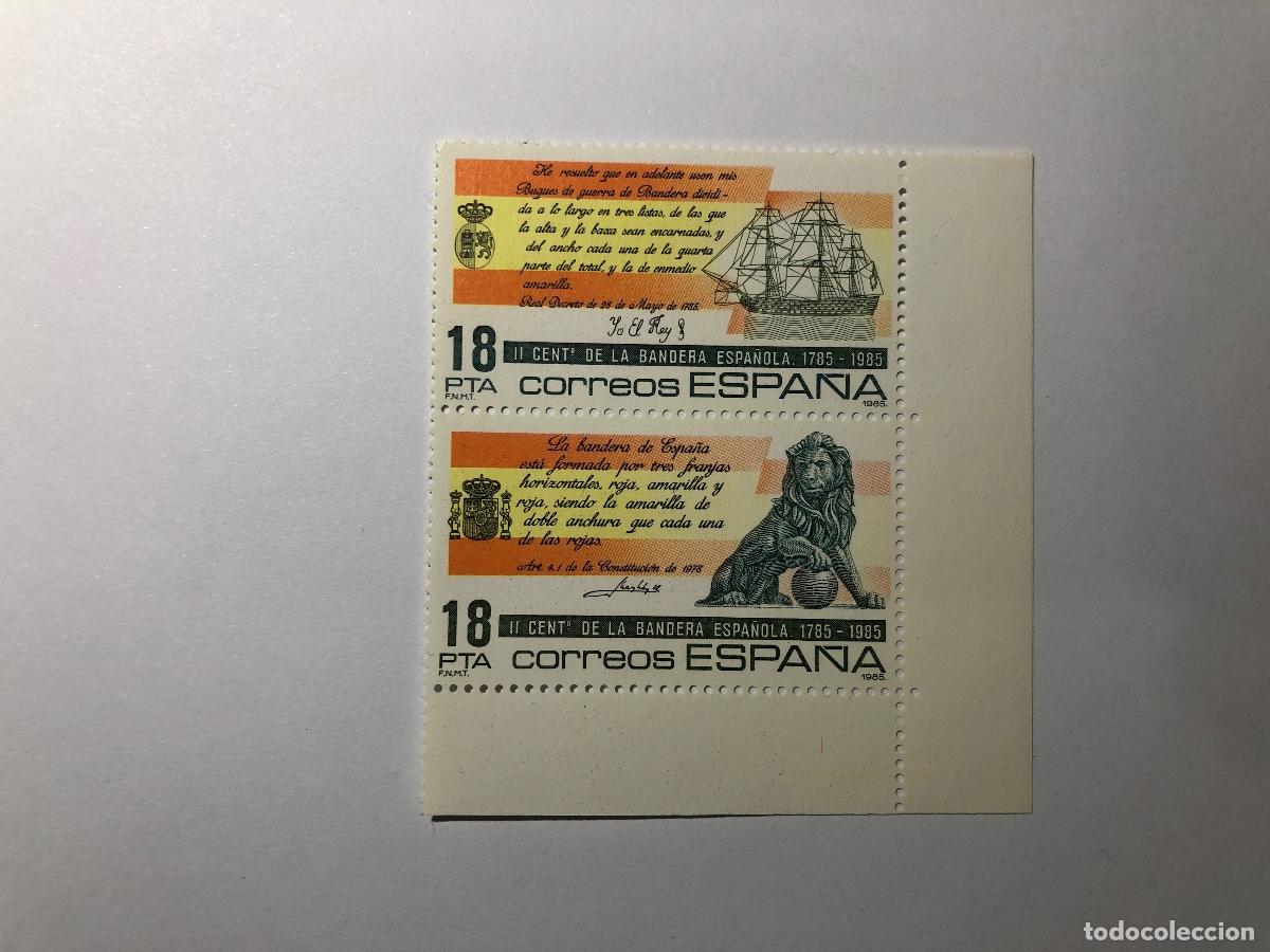 Sellos: Sello postal Correos Espa&ntilde;a de 1985 valor facial 18 PTA. Edifil 2791 y 2792. Bandera espa&ntilde;ola. Nuevo