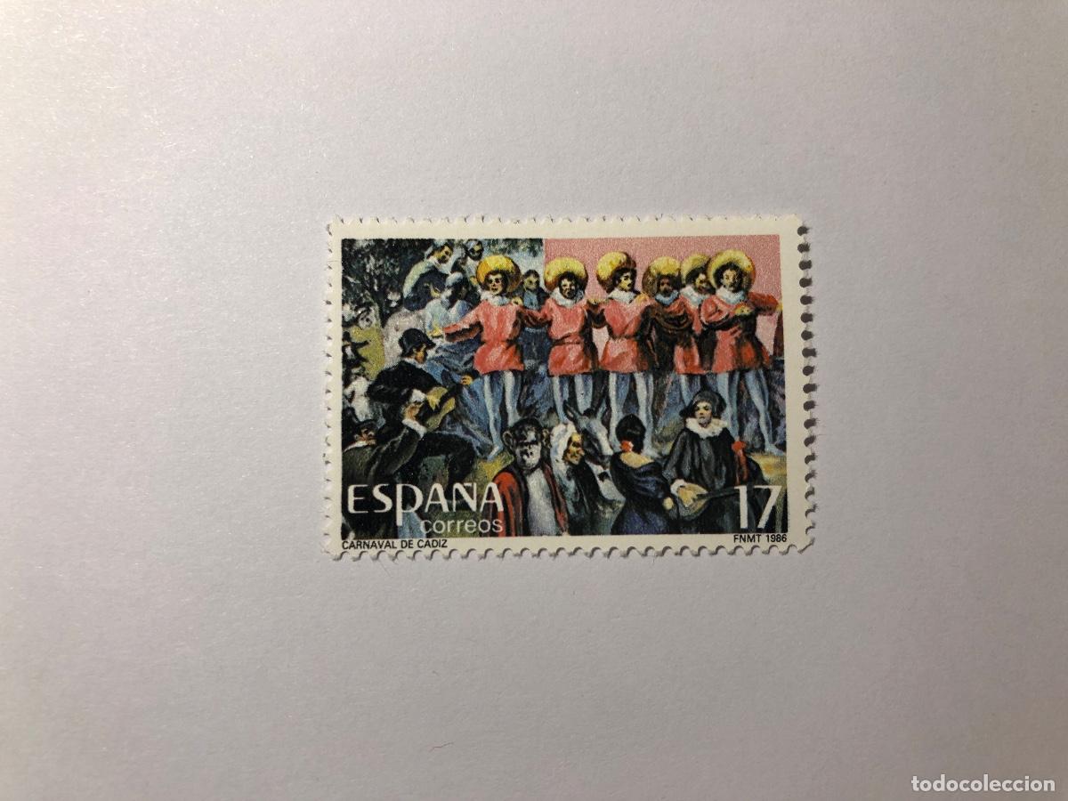 Sellos: Sello postal Correos Espa&ntilde;a de 1986 valor facial 17 PTA. Edifil 2840. Carnaval de C&aacute;diz. Nuevo