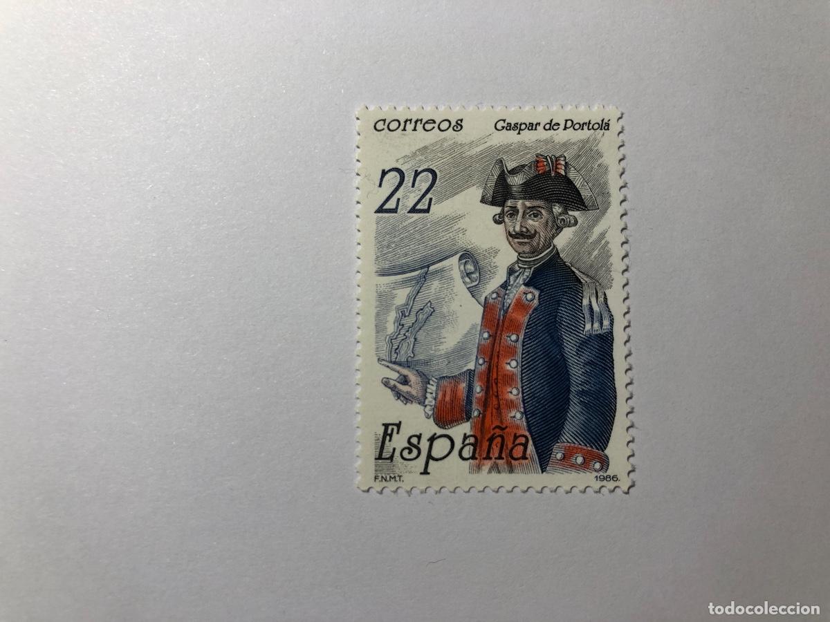 Sellos: Sello postal Correos Espa&ntilde;a de 1986 valor facial 22 PTA. Edifil 2866. Gaspar de Portol&aacute; y Rov. Nuevo