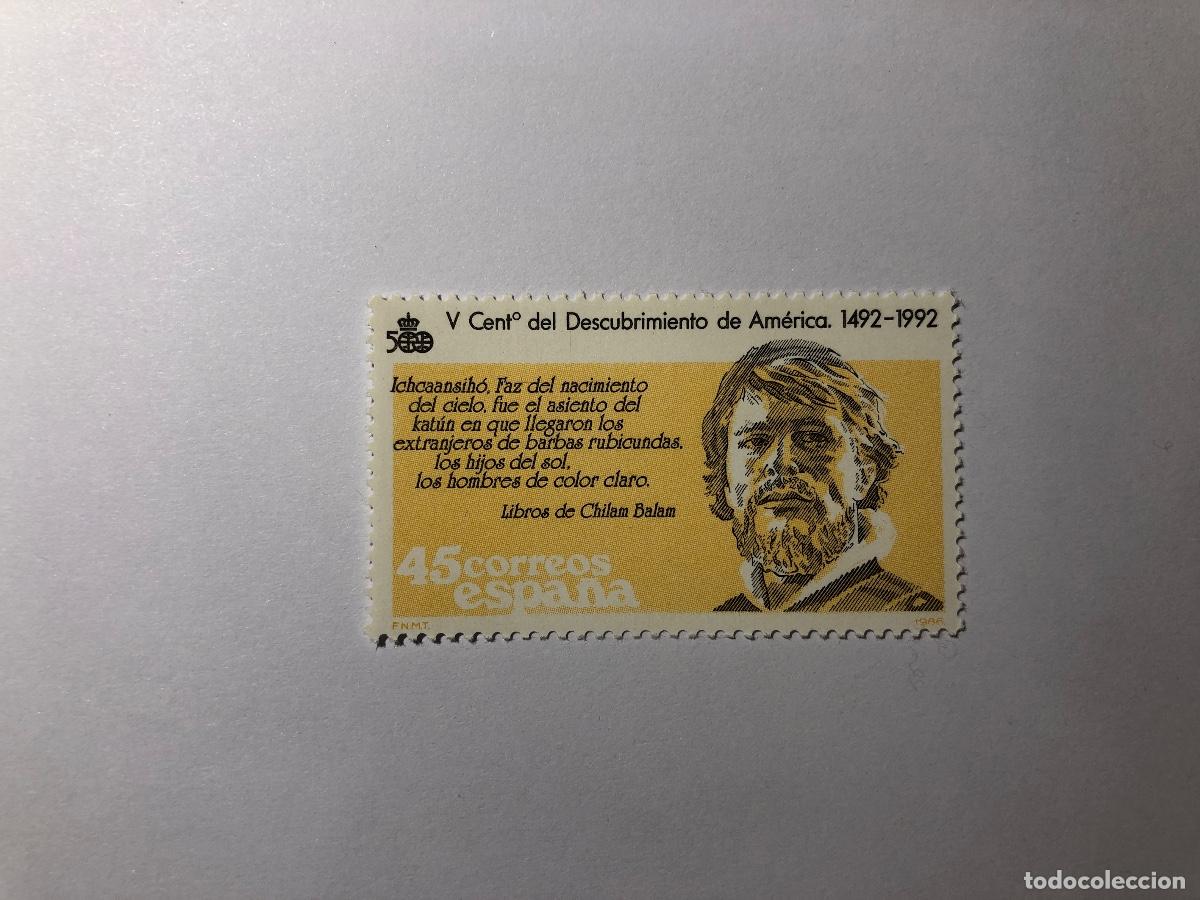 Sellos: Sello postal Correos Espa&ntilde;a de 1986 valor facial 45 PTA. Edifil 2865 Descubrimiento de Am&eacute;rica Nuevo
