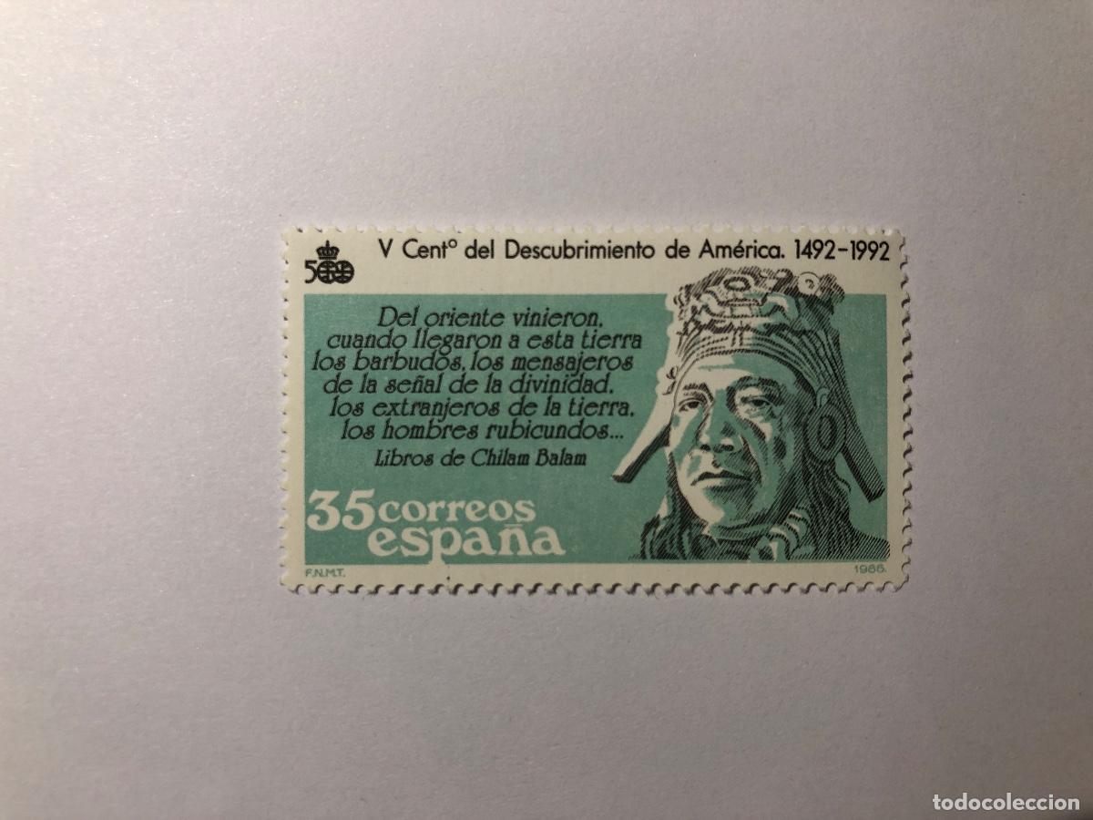 Sellos: Sello postal Correos Espa&ntilde;a de 1986 valor facial 35 PTA. Edifil 2864 Descubrimiento de Am&eacute;rica Nuevo