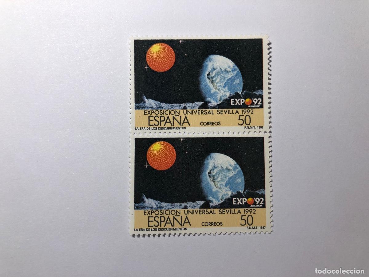 Sellos: Sellos postales Correos Espa&ntilde;a de 1987 valor facial 50 PTA. Edifil 2876A / 2875. Expo Sevilla. Nuevo