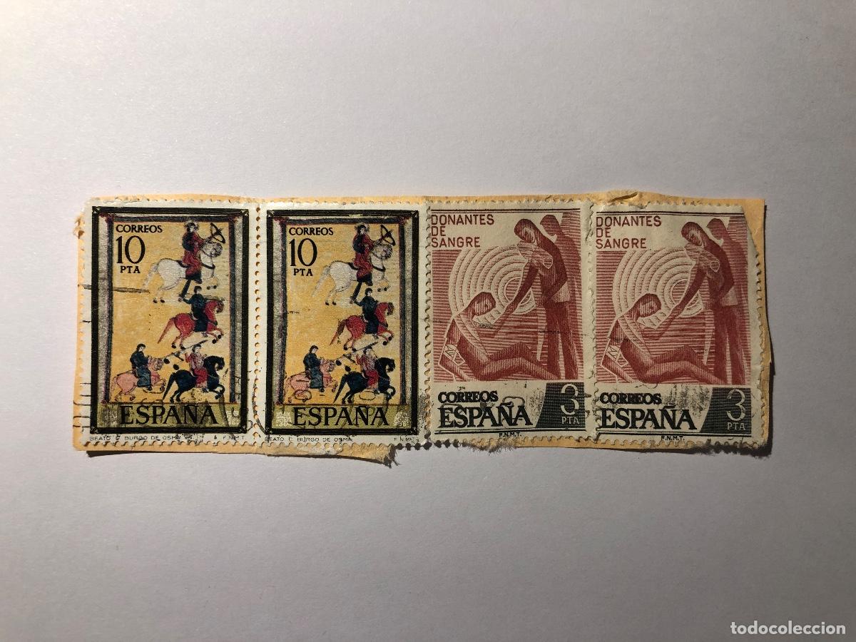 Sellos: Tira sellos postales de Correos Espa&ntilde;a de 1975-76, valor facial 10 y 3 PTA. Edifil 2290 / 2355.