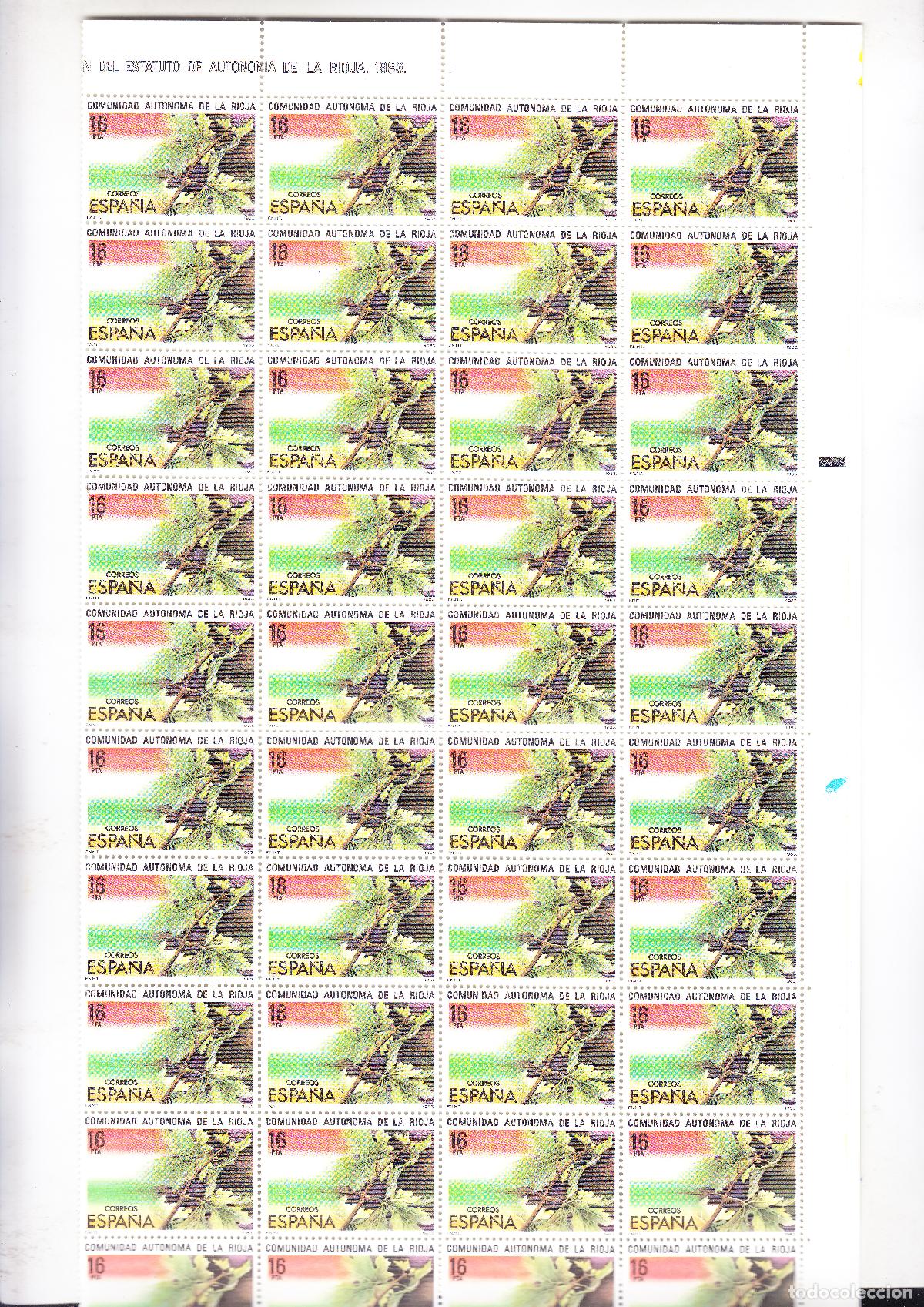 Sellos: PLIEGO 8O SELLOS N&ordm; 2689 COMUNIDAD LA RIOJA (1983)**facial 1.280 pts. Edifil 20 &euro;
