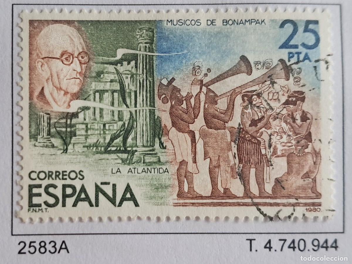 Sellos: sello de Espa&ntilde;a usado, m&uacute;iscos de Bonampak, la atl&aacute;ntida, edifil 2583-A, a&ntilde;o 1980.