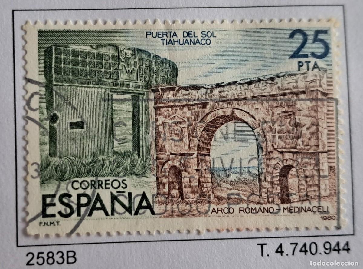 Sellos: sello de Espa&ntilde;a usado, Puerta Del Sol, Tiahuanaco-Arco Romano, Medinaceli. edifil 2583-B, a&ntilde;o 1980.