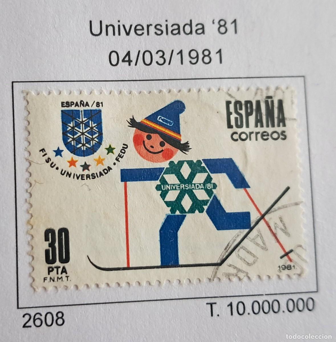 Sellos: sello de Espa&ntilde;a usado, universiada 81, edifil 2608, a&ntilde;o 1981.